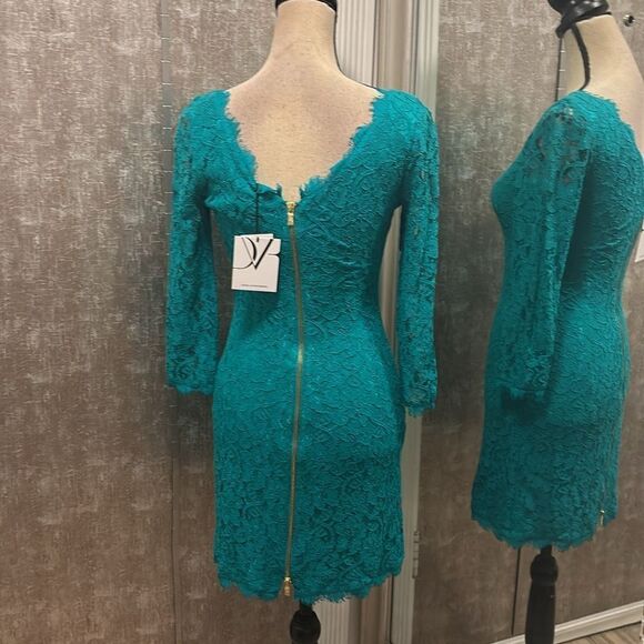 NWT Diane Von Furstenberg Zarita Elegant Lace Dress in Teal, US2 - Picture 9 of 13